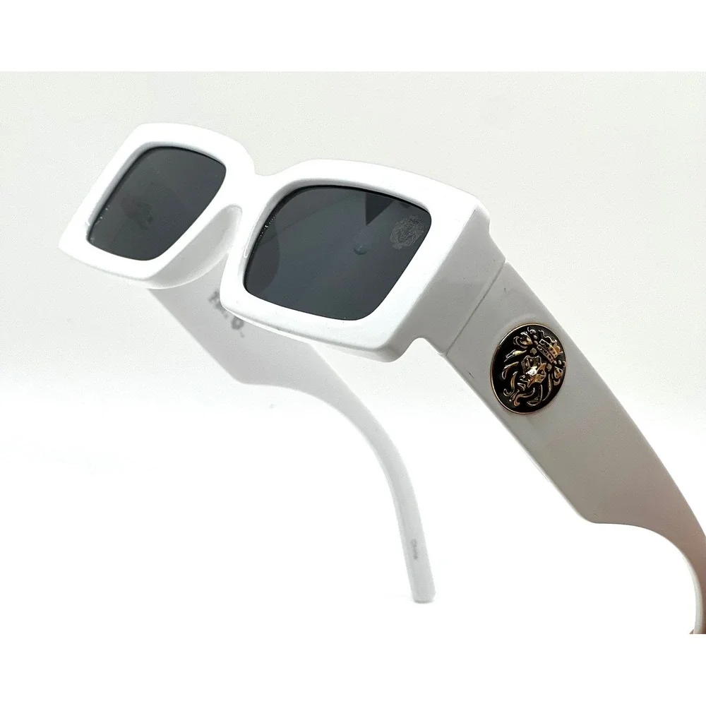 White Frame Sunglasses Rectangle Unique Visual Dark Black Lens UV40 Protection - Picture 3 of 9